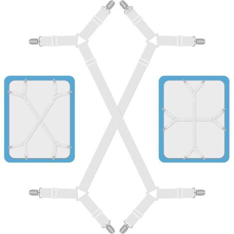 Blanc, 2 Pièces Tendeur Drap Housse Lit Drap Réglable, Attache Drap Housse, Réglable Élastiques Triangle Sangles, Elastique Drap Housse avec Clips en Métal, Compatibles avec Tous Les Matelas Carrés