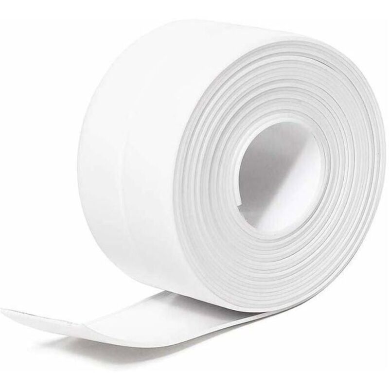(Blanc, 3,8 cm x 3,2 m) Bande d'étanchéité en silicone pour salle de bain, bande d'étanchéité en PE auto-adhésive imperméable pour