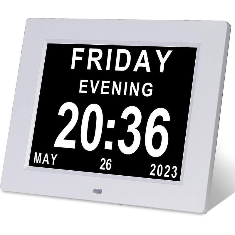 Blanc) 5 options de réveil de groupe + calendrier numérique à gradation automatique, date et heure, jours de la semaine, horloge adaptée aux