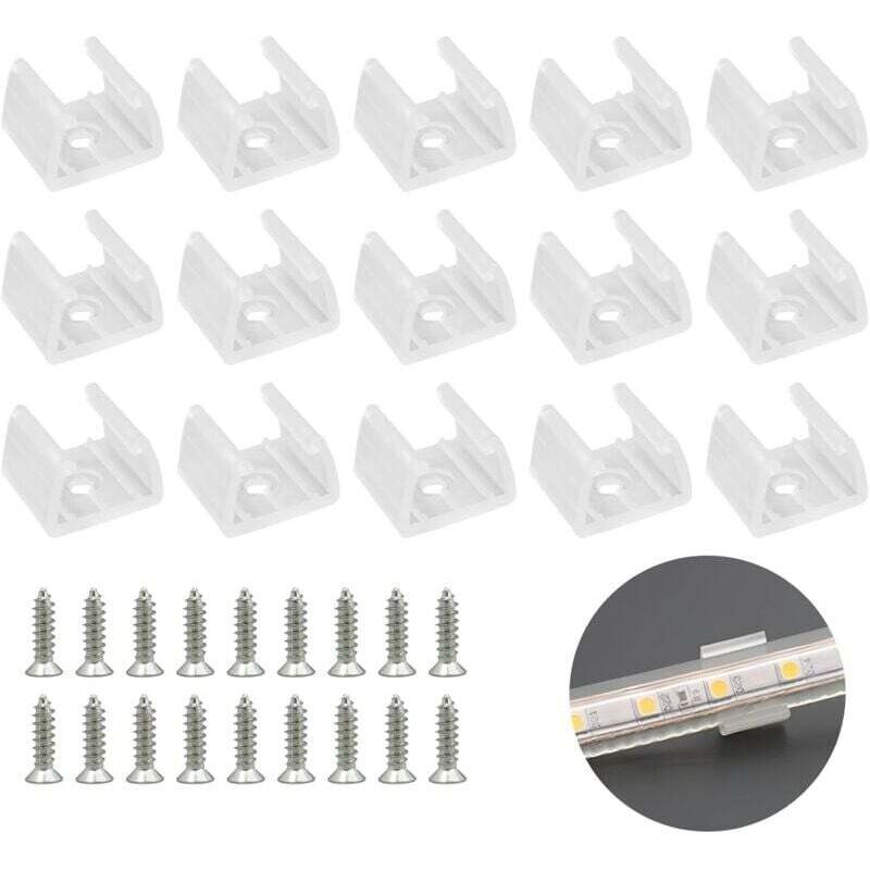 Blanc 50 Pièces Fixation Ruban LED, LED Néon Montage Clips Support Montage, Inclure Vis pour 12mm à 14mm Silicone LED Néon Bande Lumineuse