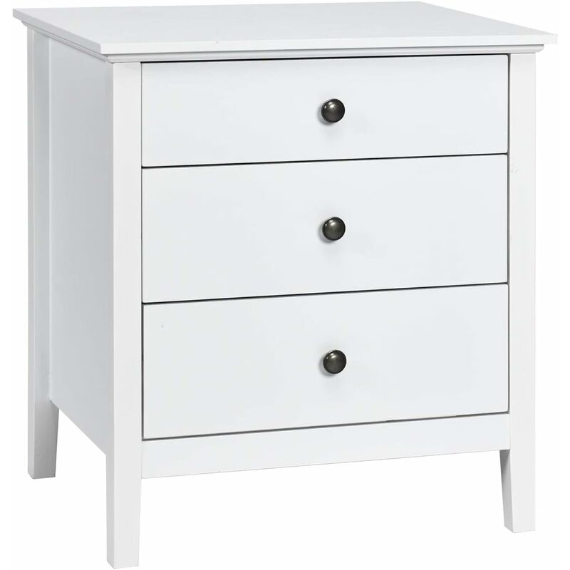 Table de Chevet à 3 Tiroirs, 60 cm x 45 cm x 66 cm, Table de Nuit avec Grand Espace Blanc - Costway