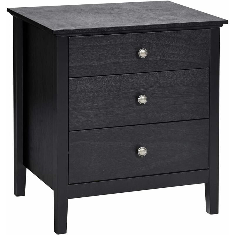 Table de Chevet à 3 Tiroirs, 60 cm x 45 cm x 66 cm, Table de Nuit avec Grand Espace Noir - Costway