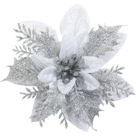 Blanc-Argenté 10 PCS - Noël fausse fleur artificielle Décoration de sapin pendentif paillette suspendu décor-DECORATION DE SAPIN