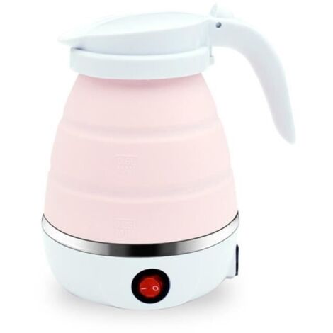 (Blanc, Bleu, Rose)Bouilloire électrique - Mini bouilloire portable en acier inoxydable et silicone - 600ml - Rose