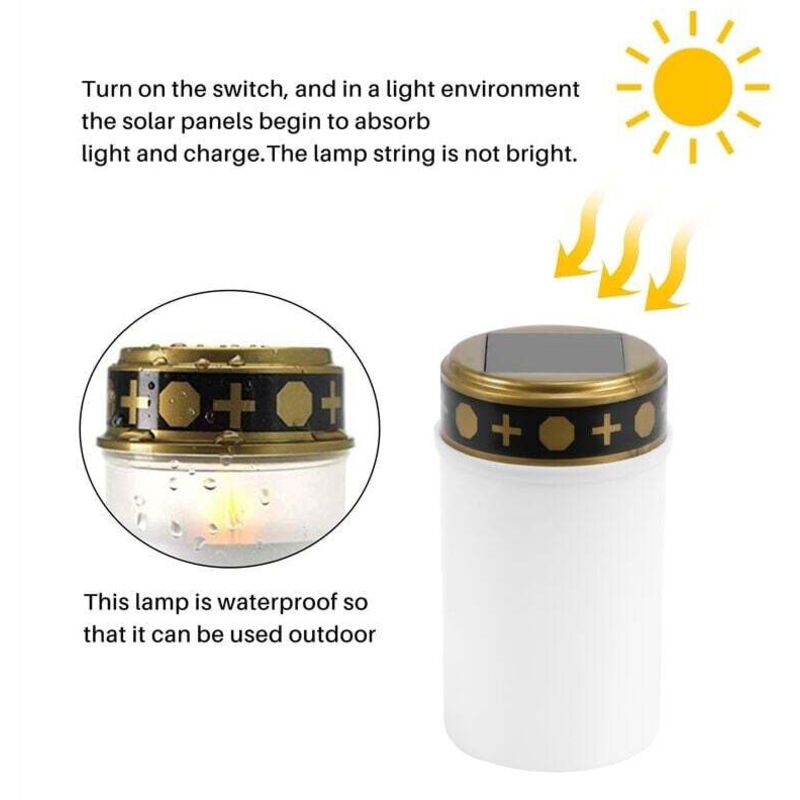 Bougie Solaire Blanche Pour Tombes Éclairage LED Cimetière Lumière Extérieure 1 Pièce