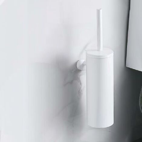 Blanc Brosse WC murale et support de nettoyage en alliage d'aluminium pour salle de bain Brosse de toilette durable et support facile à nettoyer