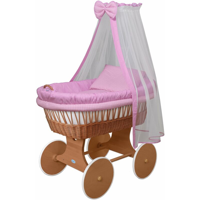 landau/berceau pour bébé complet, beaucoup modèles disponibles:cadre/roues peintes, damier rose - waldin
