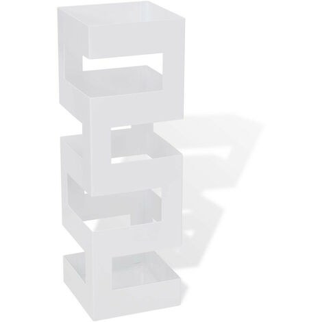 Blanc Carré Porte-parapluie Stockage pour cannes bâtons Acier 48,5 cm