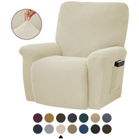 (blanc cassé)Housses de Fauteuils Relax 1 Places, Jacquard à carreaux Extensible Housse pour Canapé Relax, blanc cassé