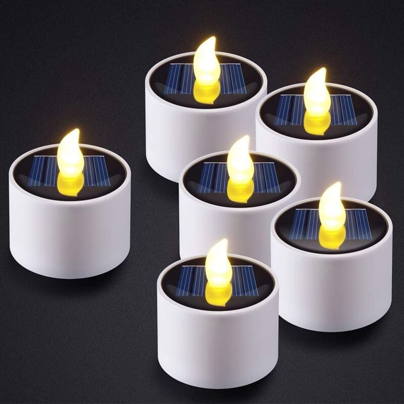 Csparkv - Blanc Chaud)6pcs Bougies led Solaires Rechargeables Scintillement Bougie Chauffe-Plat Étanche, Parfait pour le Patio,Jardin, Mariage, Fête,