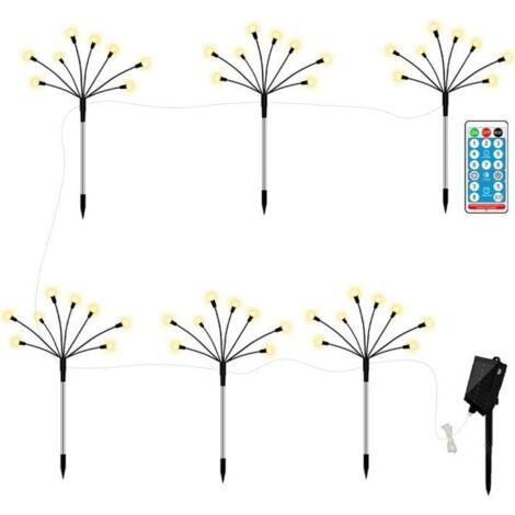 (Blanc chaud)Lampe solaire Lot de 6 - Blanc chaud - Télécommande - 8 modes