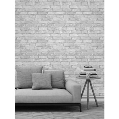 Blanc et argent brique rustique effet papier peint - Windsor revêtements muraux FD41488