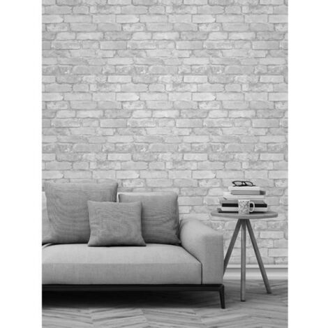 Blanc et argent brique rustique effet papier peint - Windsor revêtements muraux FD41488