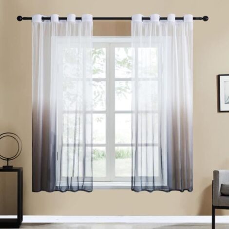 (Blanc et Gris Degradee-blanc et gris dégradé)Rideau Voilage Gris Dégradé - LANCS - 130x162cm - Salon Chambre Moderne