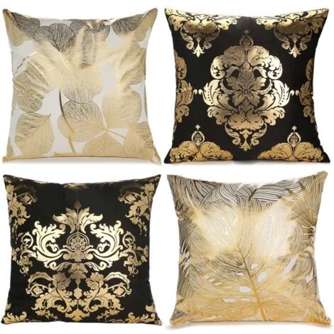 (Blanc et Noir/Or)Housses de Coussin - AMOUNE - Lot de 4 - 45x45 cm - Géométrie Moderne - Blanc et Noir/Or