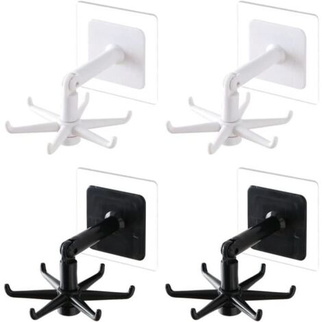 (BLANC ET NOIR)Lot de 4 crochets de cuisine rotatifs à 360 °, crochets pliables, Crochet porte-serviettes avec 6 griffes pour ustensiles de