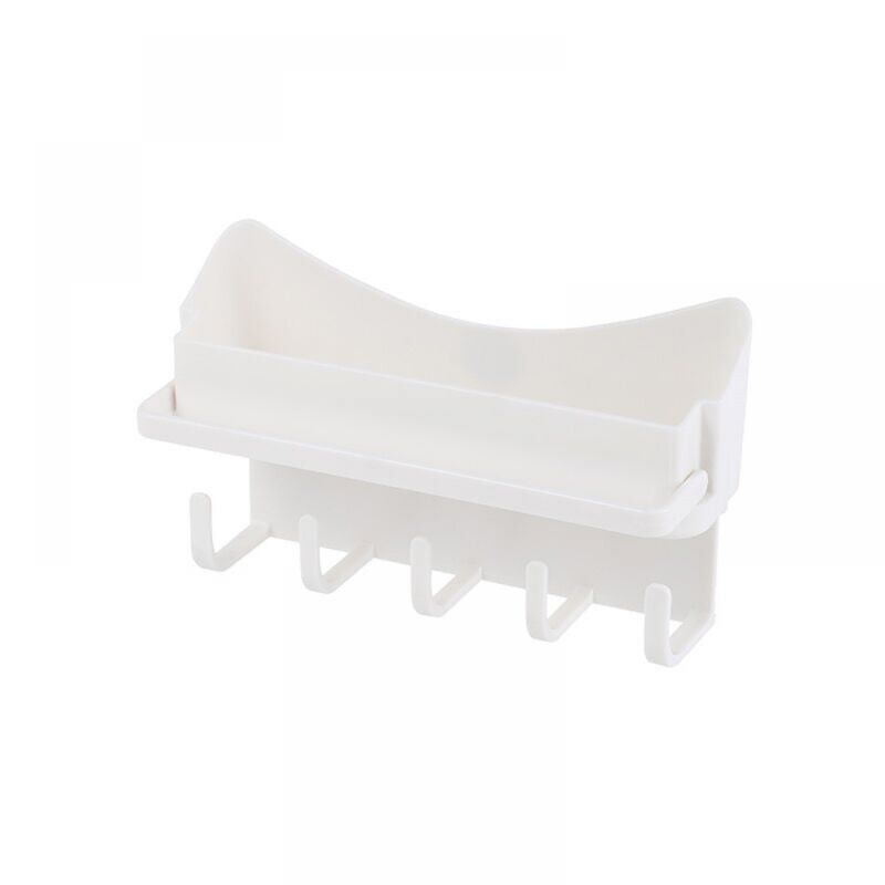 Blanc Etagère Salle Bain Support Douche - Panier Salle de Bain Sans Perçage Etagere Douche à Suspendre Rangement avec Mini Porte Serviettes et 5