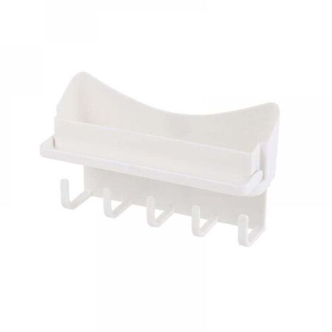 blanc Etagère Salle Bain Support Douche - Panier Salle de Bain Sans Perçage Etagere Douche à Suspendre Rangement avec Mini Porte Serviettes et 5 crochets Accessoire Salle de Bain