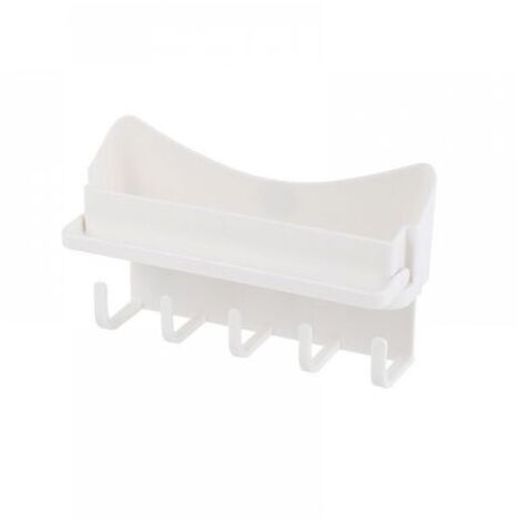 blanc Etagère Salle Bain Support Douche - Panier Salle de Bain Sans Perçage Etagere Douche à Suspendre Rangement avec Mini Porte Serviettes et 5 crochets Accessoire Salle de Bain