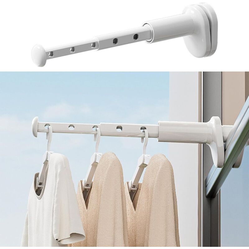 Blanc, Etendoir Mural, Séchoir à Linge Portable pour Voyage, Petit Étendoir Linge Pliable, Séchoir Mural Extensible avec 5 Trous, pour Balcon, Salle