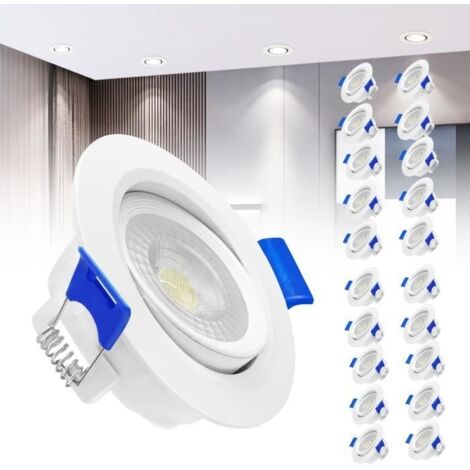 (Blanc froid)Spot LED encastrable Lot de 20 - 5W - Blanc froid - Éclairage multi-angle