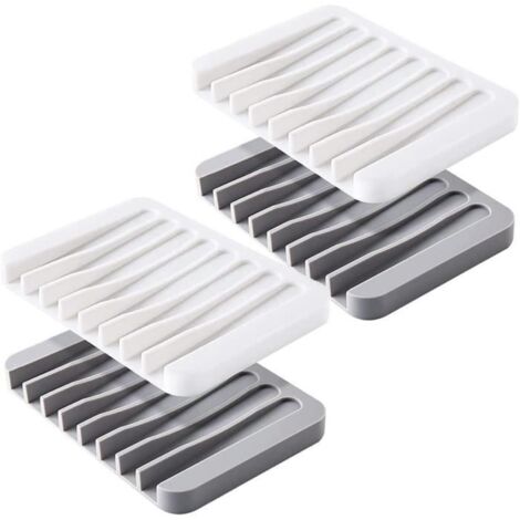 (blanc, gris)Porte-savon - Non spécifié - 4 PCS - Antidérapant - Avec tuyau d'évacuation - Silicone TPR