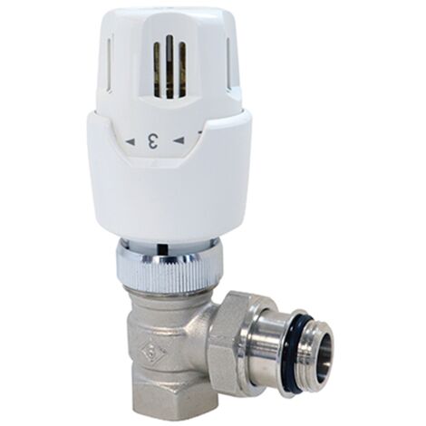 Blanc Habitat – Robinet radiateur thermostatique équerre femelle 3/8' – Laiton nickelé – Raccord union – Protection anti-gel – Passage d'eau important