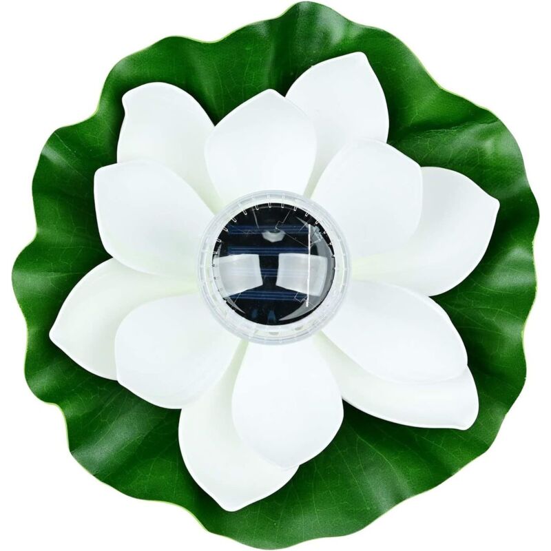 (Blanc) Lampe solaire lotus pour extérieur, lampe flottante de piscine RVB LED Lampe solaire lotus étanche Lampe flottante pour
