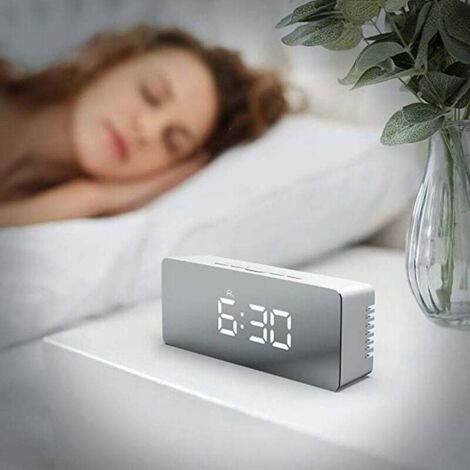 blanc-Led Miroir Numérique Table Horloge Affichage De La Température De La Date Pour Le Réveil Électronique De Bureau De Chambre À Coucher À La Maison
