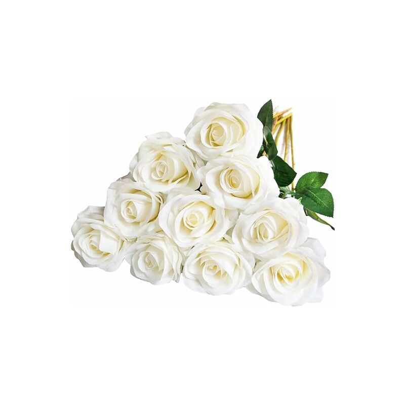 Csparkv - Blanc Lot de 10 Roses artificielles en Soie pour Arrangement de Mariage, fête, décoration de la Maison