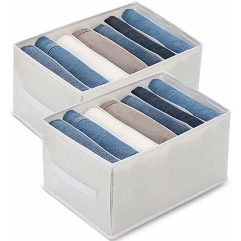 blanc Lot de 2 boîtes de rangement pour jeans, pantalons, système de rangement, garde-robe, tiroirs pliants, vêtements, pour sous-vêtements, jeans, t-shirts, pantalons, chemises