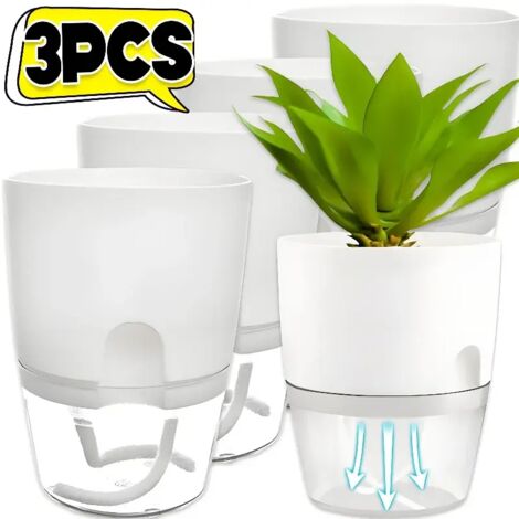 (blanc, lot de 2) Pot de fleurs hydroponique Lazy, pot de fleurs à absorption d'eau automatique, double couche transparente en plastique auto-irrigué