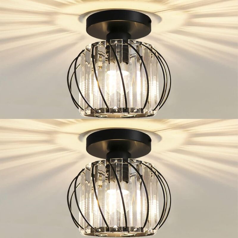 Plafonnier LED Luminaires de Plafond à Cristaux Encastrés E27 pour Cuisine Couloir Salles à Manger Salons Bar - Lot de 2 Noir