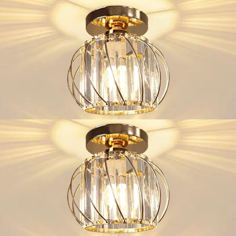 Plafonnier LED Luminaires de Plafond à Cristaux Encastrés E27 pour Cuisine Couloir Salles à Manger Salons Bar - Lot de 2 Gold