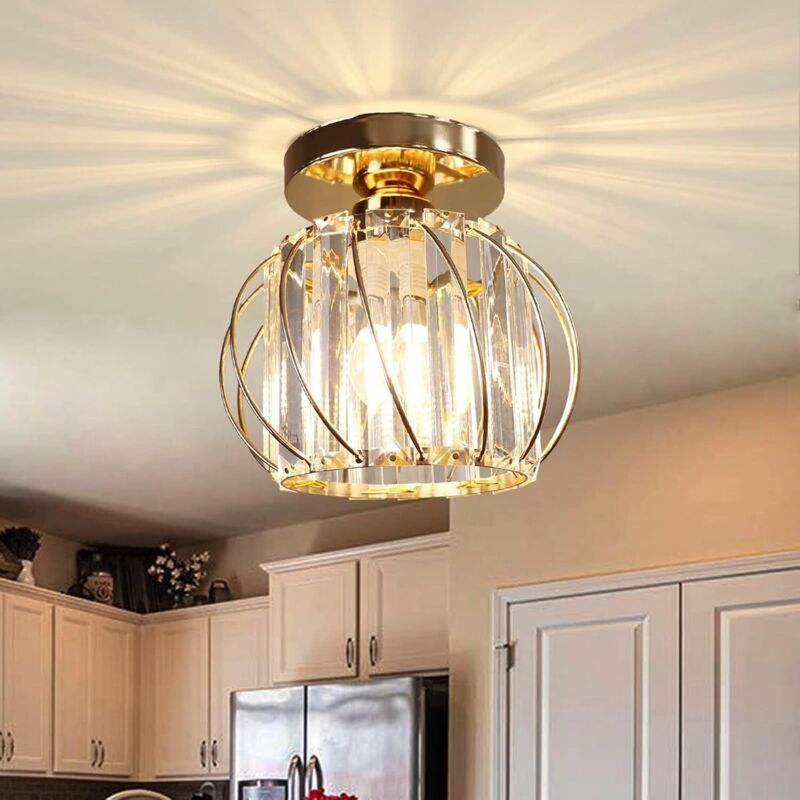 Plafonnier LED Luminaires de Plafond à Cristaux Encastrés E27 pour Cuisine Couloir Salles à Manger Salons Bar - Gold