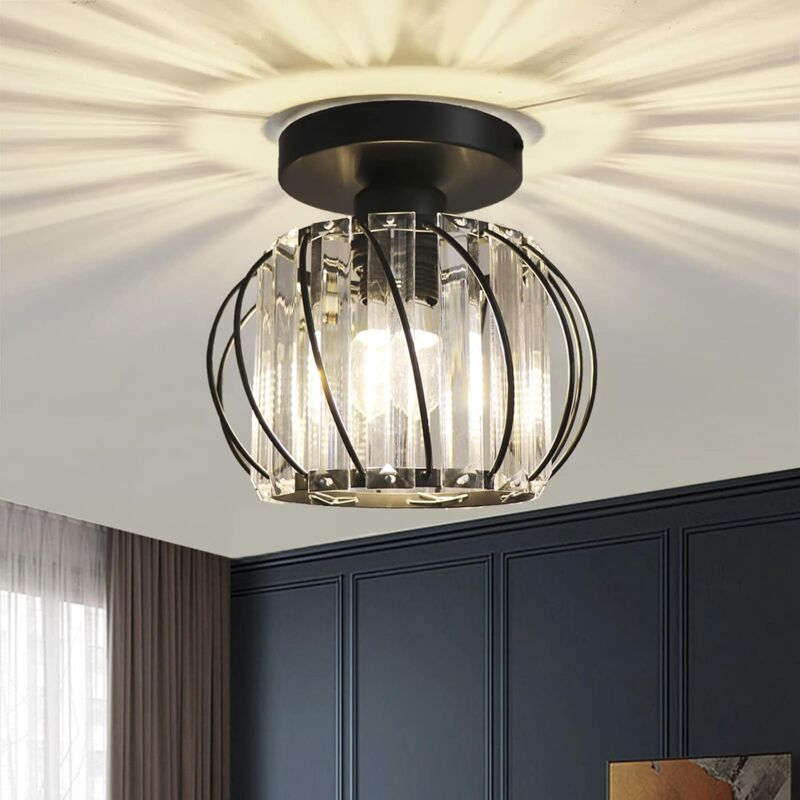 Plafonnier LED Luminaires de Plafond à Cristaux Encastrés E27 pour Cuisine Couloir Salles à Manger Salons Bar - Noir