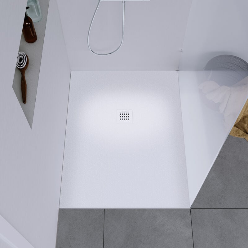 Receveur de douche fonte minérale, Bac à douche antidérapant Salle de bain, Pente écoulement - Blanc mat - 120x80x2,5cm - Durabayas Blanc mat, 80 cm