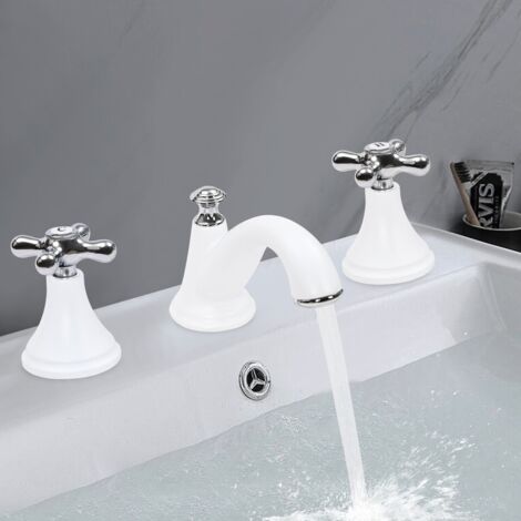 Blanc Mélangeur 3 trous pour lavabo Interface standard G1/2 pouce Mélangeur