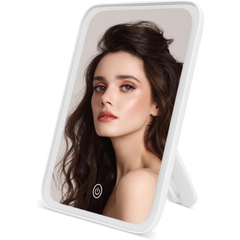 Blanc Miroir de Maquillage Lumineux Portable, Miroir de Table avec 37 LED Lumière et Écran Tactile, Miroir de Bureau avec 3 Types de Lumières et Câble USB pour Maquillage et Rasage
