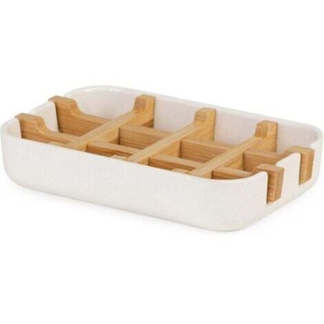 Blanc/Naturel Compactor Porte-Savon Blanc, Bambou écologique, Naturel, biodégradable, sans Plastique