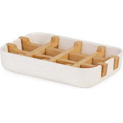Blanc/Naturel Compactor Porte-Savon Blanc, Bambou écologique,  Naturel,  biodégradable,  sans Plastique