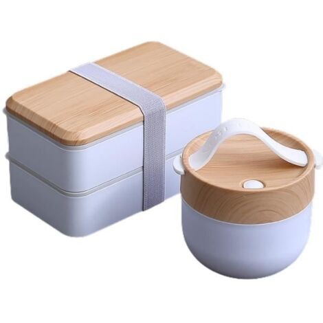 (blanc-Noir+Blanc)Lunch Box 1.4L+0.6L,Bento Japonais Design Lunch Box Isotherme,Couche Double Boîte à Conteneurs de Préparation de Repas-Blanc