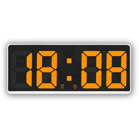 Blanc + Orange-Quartz Réveil LED Horloge Grand Écran Horloge Numérique Chevet pour Chambre,