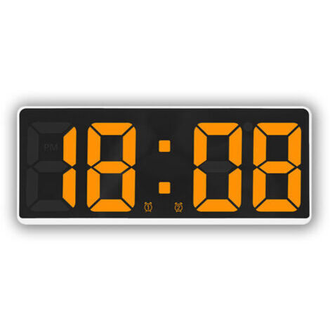 Blanc + Orange-Quartz Réveil LED Horloge Grand Écran Horloge Numérique Chevet pour Chambre,