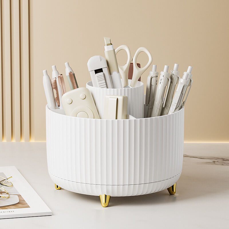 Linghhang - Blanc Organisateur de bureau rotatif à 360 °, Stockage Boîte Cosmétique Multifonctionnel, organiseur de bureau, porte-crayons,