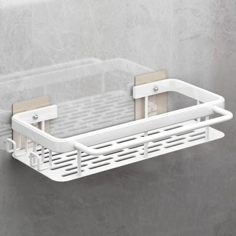 Blanc Organiseur pour évier de cuisine - Pas de perçage - Support pour accessoires de cuisine - Éponge, brosse/savon - Évier avec porte-serviettes et