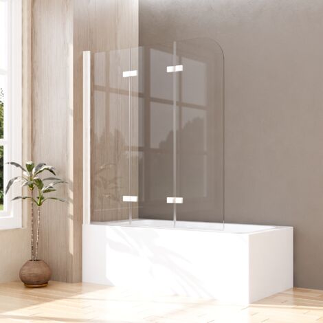 Blanc Pare-baignoire 120x140cm Paroi de douche pour baignoire, 3 parties, pliable, verre de sécurité ESG 6 mm