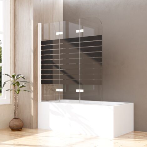 Blanc Pare-baignoire 140x140cm Paroi de douche pour baignoire, 3 parties, pliable, verre de sécurité ESG 6 mm