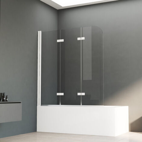 Blanc Pare-baignoire 140x140cm Paroi de douche pour baignoire, 3 parties, pliable, verre de sécurité ESG 6 mm