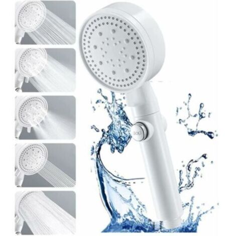Blanc Pommeau de Douche Economie D'eau avec Support, Anti Calcaire, Douchette à Haute Pression avec 5 Modes,Shower Head de Massage,